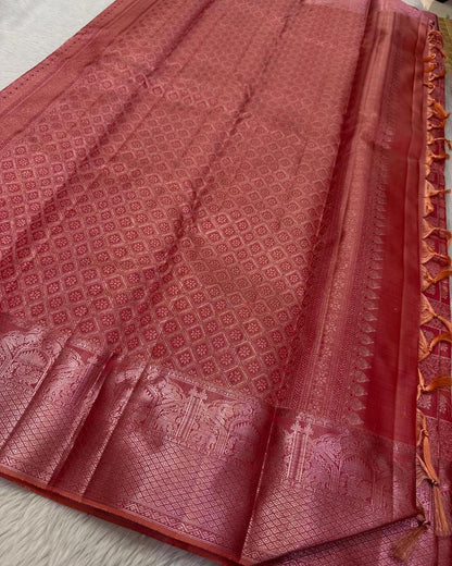 Ritika Coral Banarasi Soft Silk Saree