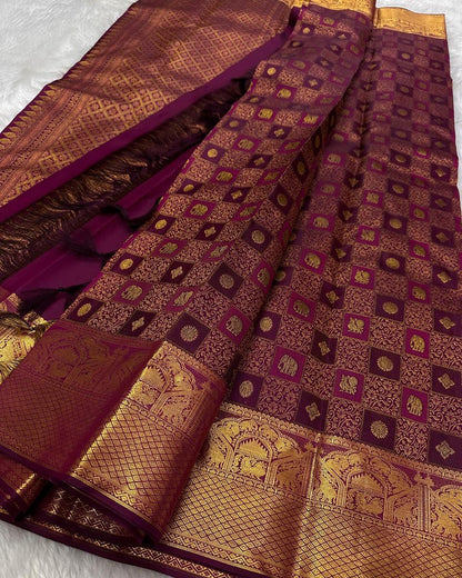 Ritika Wine Banarasi Soft Silk Saree
