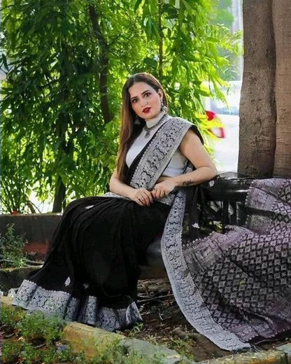 Siddhi Black Soft Silk Saree With Attractive Blouse Piece