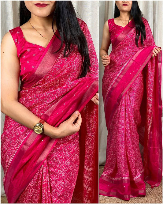 Vayushin Dark Pink Dola Silk Designer Saree with Elegant Blouse