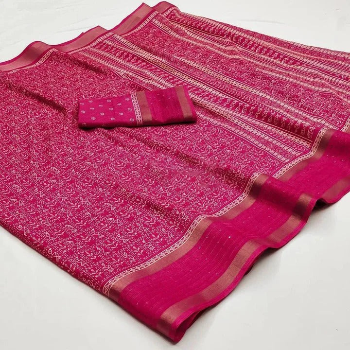 Vayushin Dark Pink Dola Silk Designer Saree with Elegant Blouse