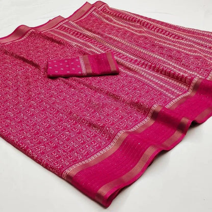 Vayushin Dark Pink Dola Silk Designer Saree with Elegant Blouse