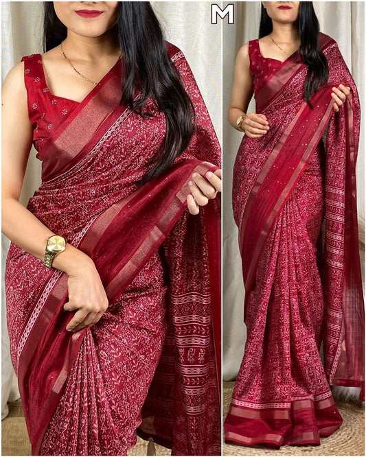 Vayushin Maroon Dola Silk Designer Saree with Elegant Blouse