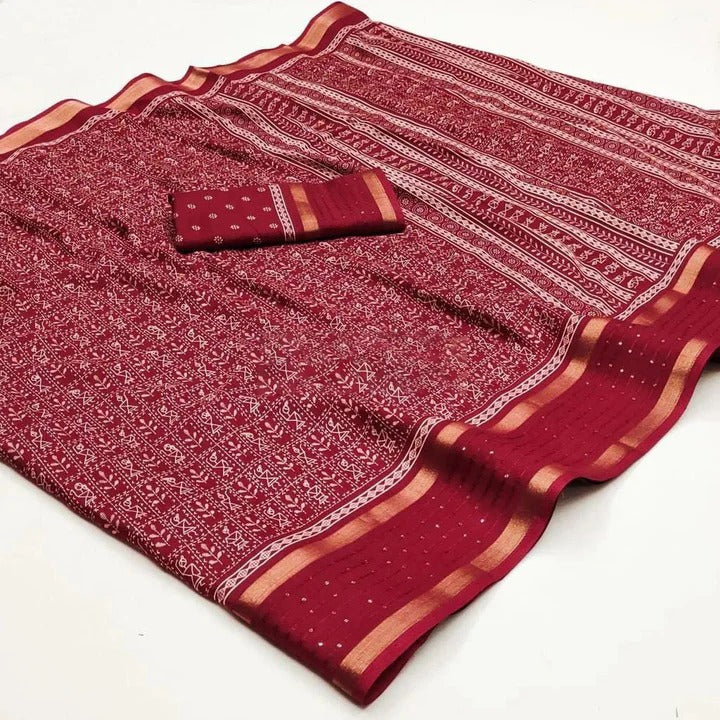 Vayushin Maroon Dola Silk Designer Saree with Elegant Blouse