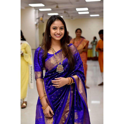Kiran Blue Soft Silk Saree With Matching Blouse