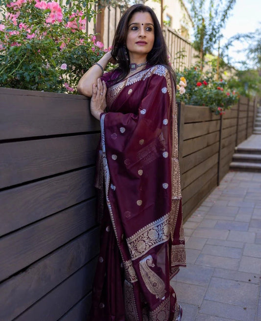 Beauteous Maroon Soft Cotton Silk Saree With especial Blouse Attached