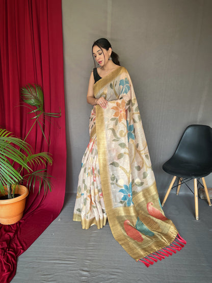 1 MIN Ready To Wear Vaibhavi Pure Chanderi Banarasi Silk Saree Yellow Gold