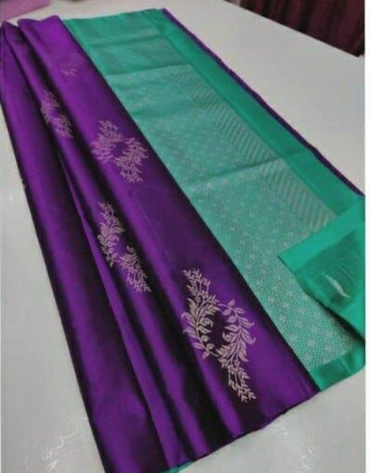 Hetal Purpul-Mineral Green Soft Silk Saree