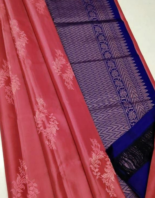 Hetal Durty Pink-Navy Blue Soft Silk Saree