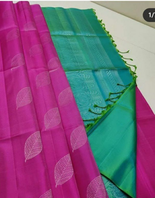 Urvi Pink - Sky Blue Soft Silk Saree
