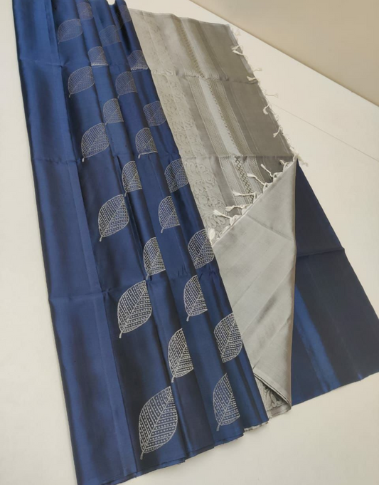Urvi Navy Blue -Grey Soft Silk Saree