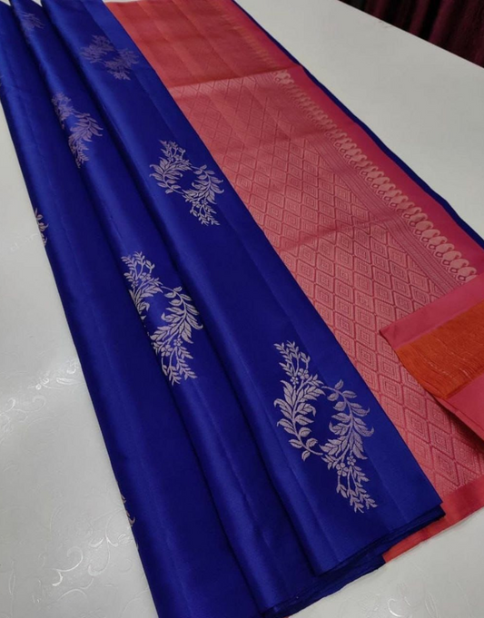 Hetal Blue-Red Soft Silk Saree