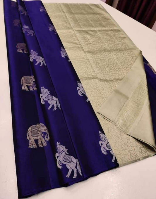 Nisha Brown Grey-Navy Blue Soft Silk Saree