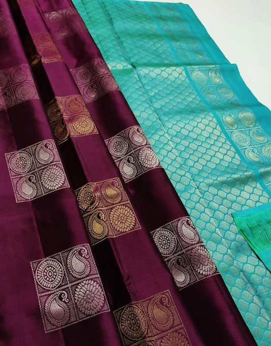 Krupa Wine - Sky Blue Soft Silk Saree
