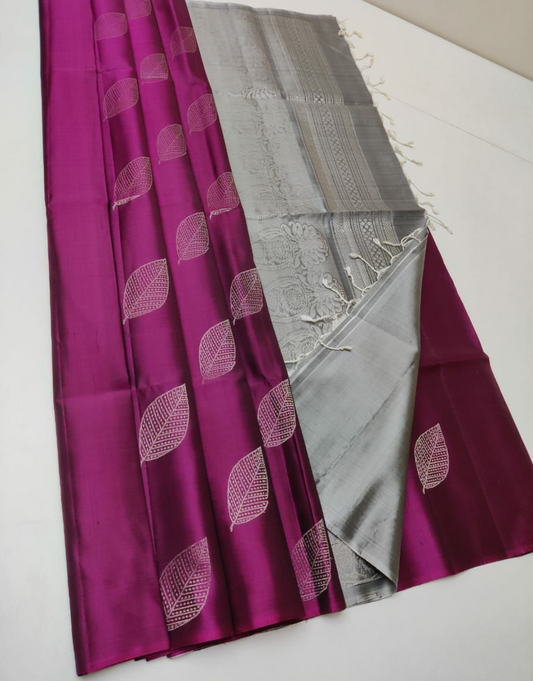 Urvi Wine - Grey Soft Silk Saree
