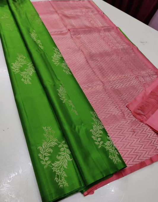 Hetal Green-Durty Pink Soft Silk Saree