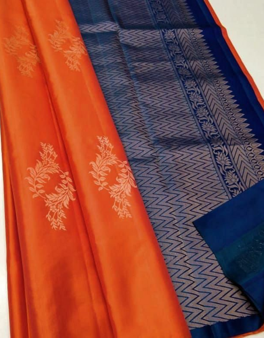 Hetal Orange-Navy Blue Soft Silk Saree
