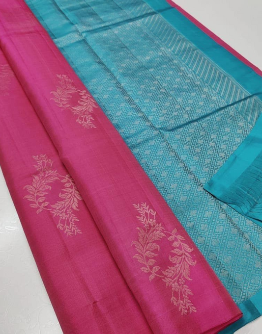 Hetal Pink-Sky Blue Soft Silk Saree