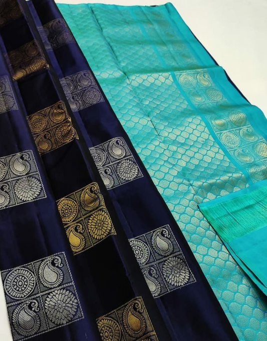 Krupa Navy Blue - Sky Blue  Soft Silk Saree