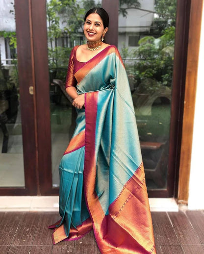 Bindu Ocean-Wine Soft SIlk Saree With Attractive Blouse Piece
