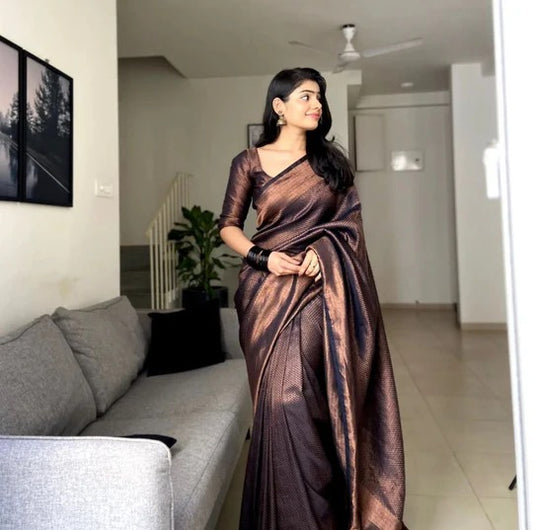 Abha Black Soft Banarasi Silk Saree With Enchanting Blouse Piece - ABHA