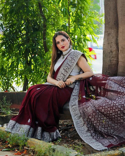 Siddhi Wine Soft Silk Saree With Attractive Blouse Piece