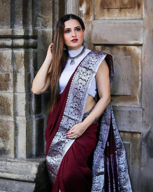 Siddhi Wine Soft Silk Saree With Attractive Blouse Piece