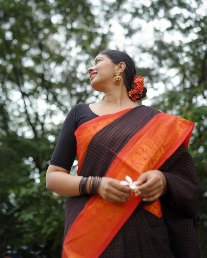 Richa Black-Red Soft Banarasi Silk Saree With Mesmorising Blouse