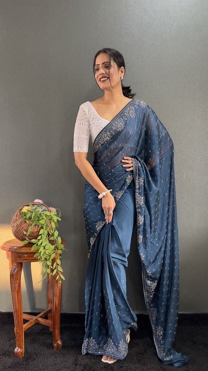 Ritika – Raspberry Red Beaded Party Wear Saree