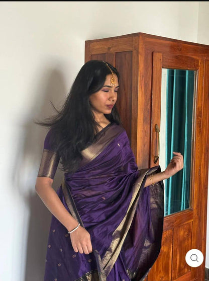 Beauteous Deep Rich Purple Soft Cotton Silk Saree With especial Blouse Attached