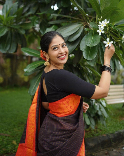 Richa Black-Red Soft Banarasi Silk Saree With Mesmorising Blouse