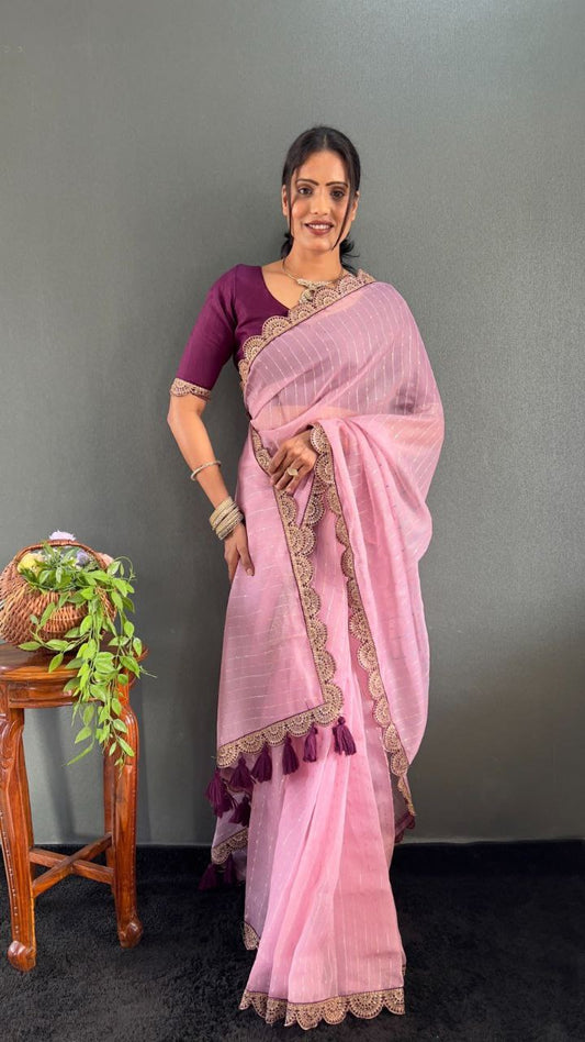 Sanya – Tissue Net Embroidered Saree