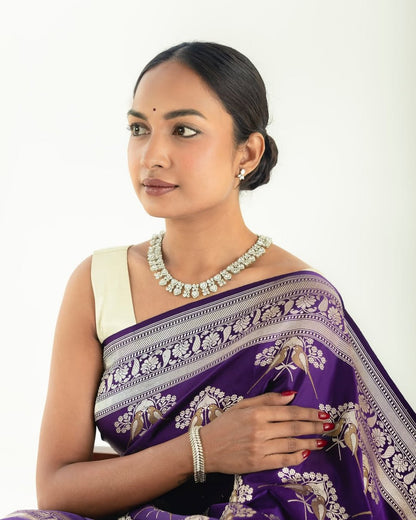 Sanjana – Royal Purple & Silver Banarasi Soft Silk Saree