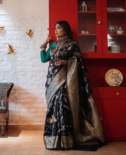 Sakshi Black Banarasi Silk Saree With Outstanding Blouse Piece