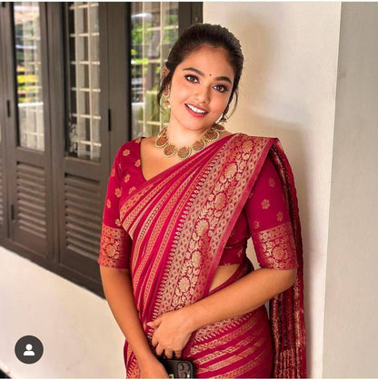 Saanvi – Regal Red Jacquard Silk Saree