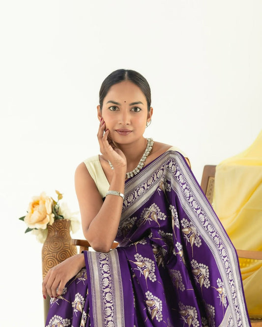 Sanjana – Royal Purple & Silver Banarasi Soft Silk Saree