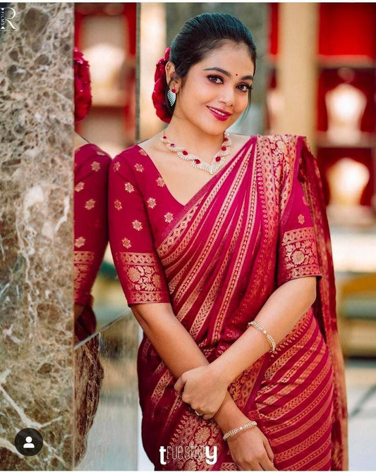 Saanvi – Regal Red Jacquard Silk Saree