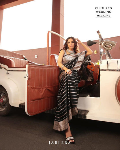 Lezia Black  Banarasi Silk Saree WIth Beautiful Blouse Piece