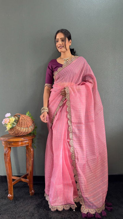 Sanya – Tissue Net Embroidered Saree