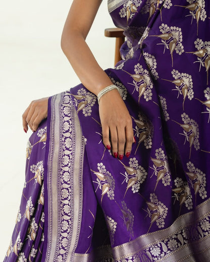 Sanjana – Royal Purple & Silver Banarasi Soft Silk Saree