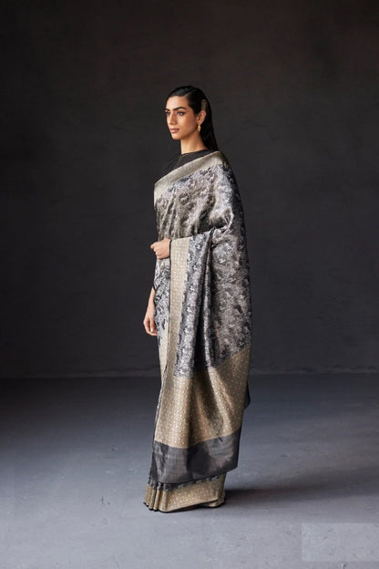 Rupali – Black & Silver Banarasi Soft Silk Saree