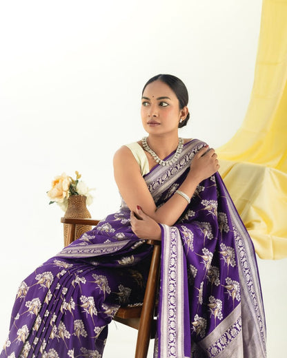 Sanjana – Royal Purple & Silver Banarasi Soft Silk Saree