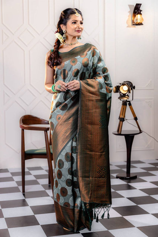 Scarlet Circles Saree Blue Banarasi Silk Saree WIth Fabulouse Blouse Piece