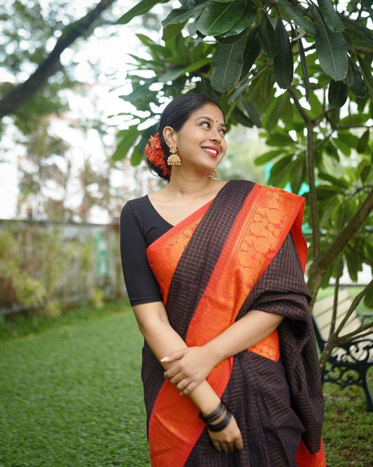 Richa Black-Red Soft Banarasi Silk Saree With Mesmorising Blouse