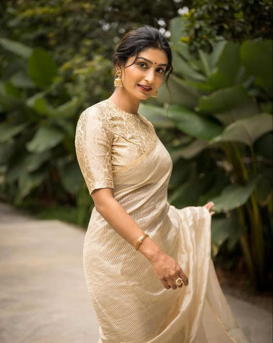 Advika – Gold Zari Weaving Banarasi Soft Silk Saree