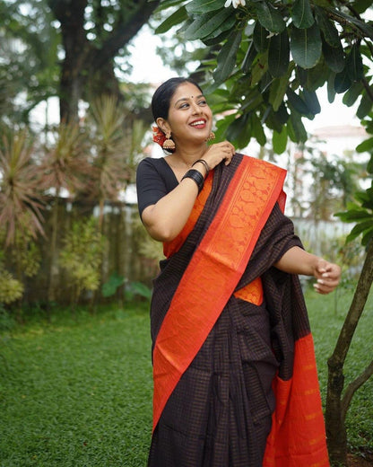 Richa Black-Red Soft Banarasi Silk Saree With Mesmorising Blouse