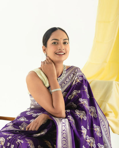 Sanjana – Royal Purple & Silver Banarasi Soft Silk Saree