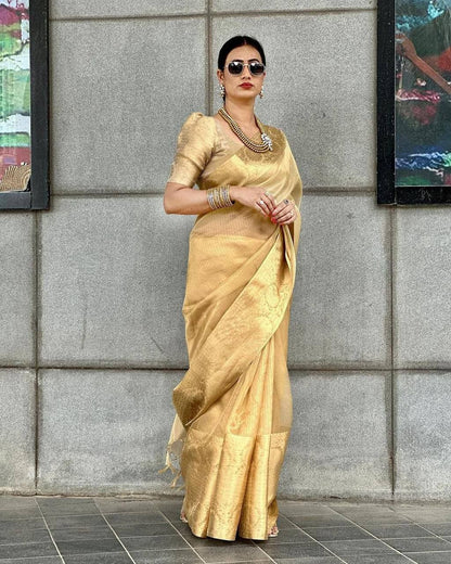 Aaradhya – Kanchi Border Copper Tissue Silk Saree