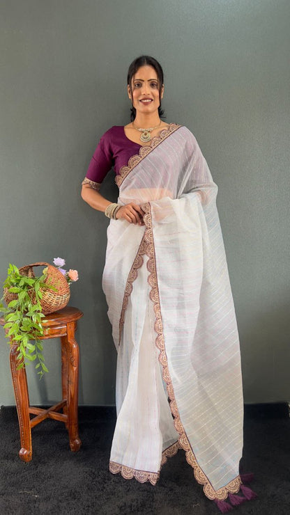 Sanya – Tissue Net Embroidered Saree