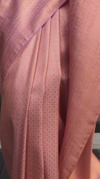 Bindu Peach Soft Banarasi Silk Saree With Blouse Attached - ABHA